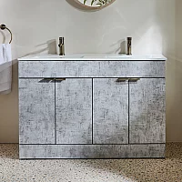 Milano Lurus Concrete Grey 1210mm Modern Vanity Unit with Double Basin and Aged Gold Finger Pull Handles