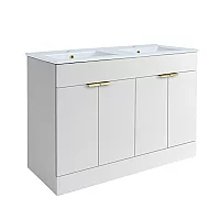 Milano Lurus White 1210mm Modern Vanity Unit with Double Basin and Brushed Brass Finger Pull Handles