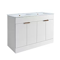Milano Lurus White 1210mm Modern Vanity Unit with Double Basin and Brushed Copper Finger Pull Handles