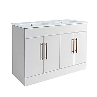 Milano Lurus White 1210mm Modern Vanity Unit with Double Basin and Brushed Copper TBar Handles