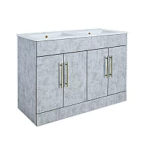 Milano Lurus Concrete Grey 1210mm Modern Vanity Unit with Double Basin and Brushed Brass TBar Handles