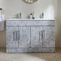 Milano Lurus Concrete Grey 1210mm Modern Vanity Unit with Double Basin and Chrome TBar Handles