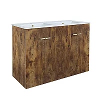 Milano Lurus Dark Oak 1210mm Modern Vanity Unit with Double Basin and Brushed Brass Finger Pull Handles