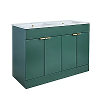 Milano Lurus Dark Green 1210mm Modern Vanity Unit with Double Basin and Brushed Brass Finger Pull Handles