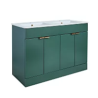 Milano Lurus Dark Green 1210mm Modern Vanity Unit with Double Basin and Brushed Copper Finger Pull Handles