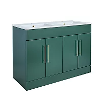 Milano Lurus Dark Green 1210mm Modern Vanity Unit with Double Basin and Brushed Brass TBar Handles