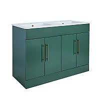 Milano Lurus Dark Green 1210mm Modern Vanity Unit with Double Basin and Brushed Copper TBar Handles