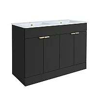 Milano Lurus Black Grey 1210mm Modern Vanity Unit with Double Basin and Brushed Brass Finger Pull Handles