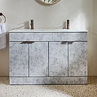 Milano Lurus Concrete Grey 1210mm Modern Vanity Unit with Double Basin and Aged Bronze Finger Pull Handles