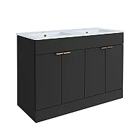 Milano Lurus Black Grey 1210mm Modern Vanity Unit with Double Basin and Brushed Copper Finger Pull Handles