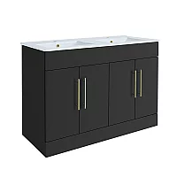 Milano Lurus Black Grey 1210mm Modern Vanity Unit with Double Basin and Brushed Brass TBar Handles