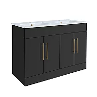 Milano Lurus Black Grey 1210mm Modern Vanity Unit with Double Basin and Brushed Copper TBar Handles