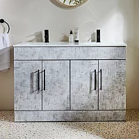 Milano Lurus Concrete Grey 1210mm Modern Vanity Unit with Double Basin and Black TBar Handles