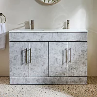Milano Lurus Concrete Grey 1210mm Modern Vanity Unit with Double Basin and Aged Gold TBar Handles