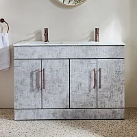 Milano Lurus Concrete Grey 1210mm Modern Vanity Unit with Double Basin and Aged Bronze TBar Handles