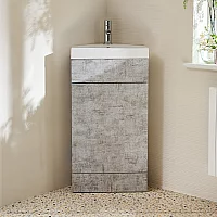 Milano Lurus Concrete Grey 450mm Modern Cloakroom Corner Vanity Unit with Basin and Chrome Finger Pull Handles