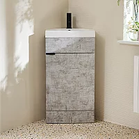 Milano Lurus Concrete Grey 450mm Modern Cloakroom Corner Vanity Unit with Basin and Black Finger Pull Handles