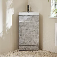 Milano Lurus Concrete Grey 450mm Modern Cloakroom Corner Vanity Unit with Basin and Chrome TBar Handles