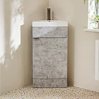 Milano Lurus Concrete Grey 450mm Modern Cloakroom Corner Vanity Unit with Basin and Aged Bronze Finger Pull Handles