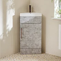 Milano Lurus Concrete Grey 450mm Modern Cloakroom Corner Vanity Unit with Basin and Aged Bronze TBar Handles