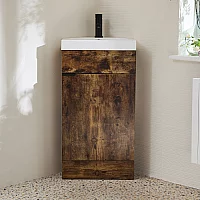 Milano Lurus Dark Oak 450mm Modern Cloakroom Corner Vanity Unit with Basin and Black Finger Pull Handles