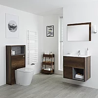 Milano Bexley Dark Oak Modern 600mm Vanity Unit with WC Unit and Rivington Back to Wall Pan