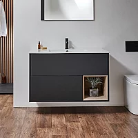 Milano Bexley Black Grey 1010mm Wall Hung Open Shelf Vanity Unit with Basin