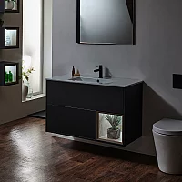 Milano Bexley Black Grey 1010mm Wall Hung Open Shelf Vanity Unit with Basin and LED Light