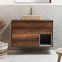 Milano Bexley 1000mm Wall Hung Open Shelf Vanity Unit Choice of Elements Basin Finish and LED Light