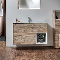 Milano Bexley Light Oak 1010mm Wall Hung Open Shelf Vanity Unit with Basin
