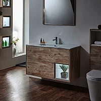 Milano Bexley Light Oak 1010mm Wall Hung Open Shelf Vanity Unit with Basin and LED Light