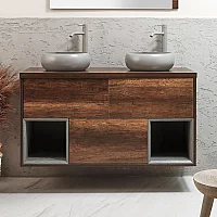 Milano Bexley 1200mm Wall Hung Open Shelf Vanity Unit with Elements Countertop Basins Choice of Basin Finish and LED Light