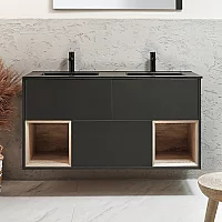 Milano Bexley 1212mm Wall Hung Black Grey Open Shelf Vanity Unit with Graphite Double Basin