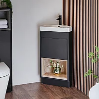 Milano Bexley Black Grey 450mm Modern Open Shelf Cloakroom Corner Vanity Unit with Basin