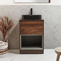 Milano Bexley 600mm Open Shelf Vanity Unit with Elements Countertop Basin Choice of Basin Finish and LED Light