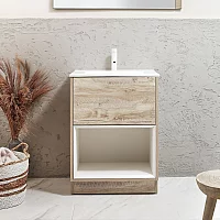 Milano Bexley 612mm Light Oak Open Shelf Vanity Unit with Chalk Basin
