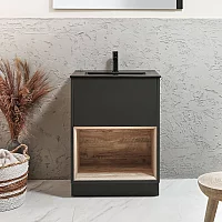 Milano Bexley 612mm Black Grey Open Shelf Vanity Unit with Graphite Basin