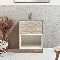 Milano Bexley 612mm Light Oak Open Shelf Vanity Unit with Pebble Basin and LED Light