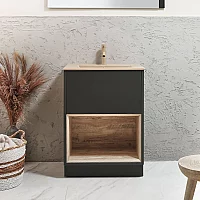 Milano Bexley 612mm Black Grey Open Shelf Vanity Unit with Sand Basin