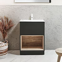 Milano Bexley 612mm Black Grey Open Shelf Vanity Unit with Chalk Basin