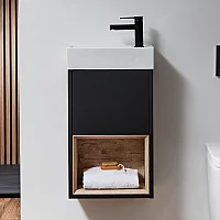 Milano Bexley Black Grey 400mm Wall Hung Open Shelf Cloakroom Vanity Unit with Basin