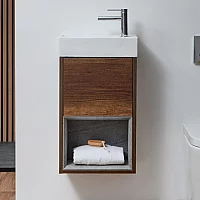 Milano Bexley Dark Oak 400mm Wall Hung Open Shelf Cloakroom Vanity Unit with Basin