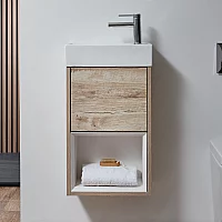 Milano Bexley Light Oak 400mm Wall Hung Open Shelf Cloakroom Vanity Unit with Basin