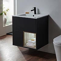 Milano Bexley Black Grey 610mm Wall Hung Open Shelf Vanity Unit with White Basin and LED Light