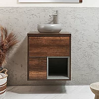 Milano Bexley 600mm Wall Hung Open Shelf Vanity Unit with Elements Countertop Basin Choice of Basin Finish and LED Light