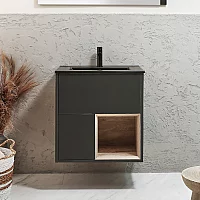 Milano Bexley 612mm Wall Hung Black Grey Open Shelf Vanity Unit with Graphite Basin