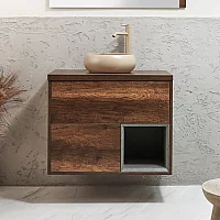 Milano Bexley 800mm Wall Hung Open Shelf Vanity Unit with Elements Countertop Basin Choice of Basin Finish and LED Light