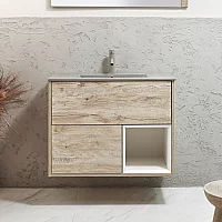 Milano Bexley 812mm Wall Hung Light Oak Open Shelf Vanity Unit with Pebble Basin