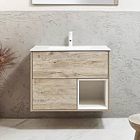Milano Bexley 812mm Wall Hung Light Oak Open Shelf Vanity Unit with Chalk Basin