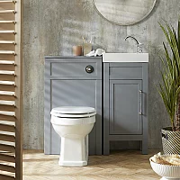 Milano Aston Light Grey 400mm Traditional Vanity Unit with Basin and Classic TBar Chrome Handle and WC Unit with Richmond Back to Wall Toilet